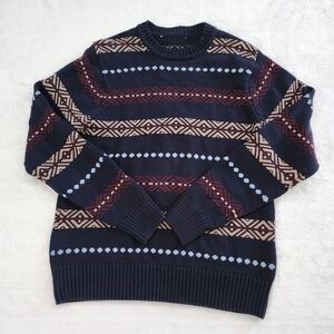 Men's Medium Multicolor Fair‎ Isle Crewneck Pullover Knit Fisherman Sweater